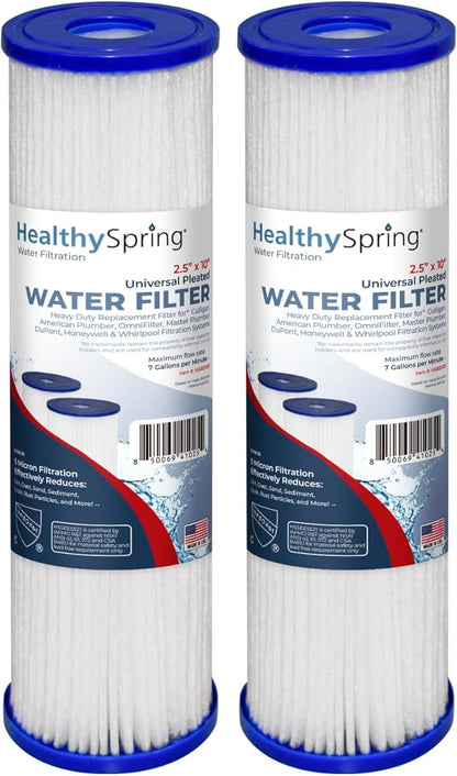 High-Performance 5 Micron 10x2.5 Whole House Pleated Sediment Filter Cartridge for Well Water Filter Replacement Compatible with WFPFC3002, WHKF-WHPL, Made in USA, 2 Pack