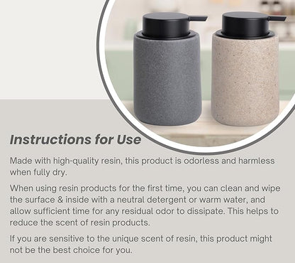 Resin Hand Soap Dispenser with Easy-to-Press Pump, Refillable Liquid Soap Dispenser with Sandstone Like Finish, Waterproof Bottle Labels for Bathroom Kitchen Dish Lotion (Gray, 10 oz)
