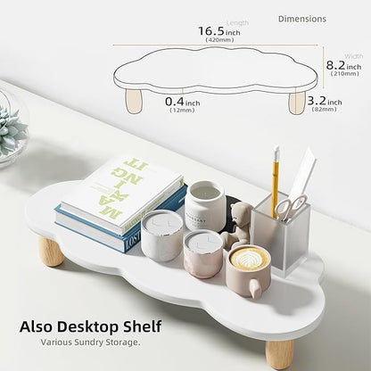 Monitor Stand Riser,Cloud-Shaped Sturdy Wood Computer Monitor Riser, Laptop Monitor Stand, Multi-Purpose Desktop Organizer Riser for Computer, Laptop, Printer, TV,White