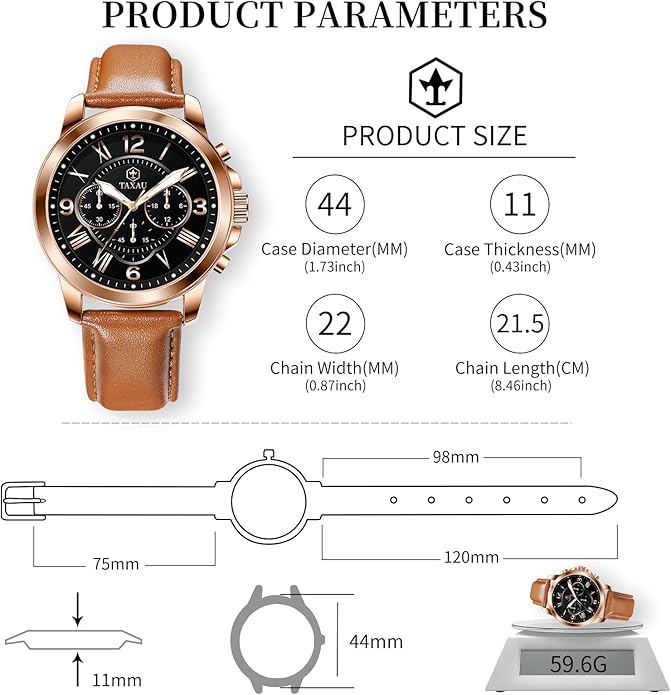 Mens Watches Luxury Dress Waterproof Leather Watch with Date Day Analog Quartz Large Number Wrist Watch Casual Classic Luminous Scales Big Face Easy Read Reloj para Hombre
