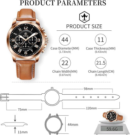 Mens Watches Luxury Dress Waterproof Leather Watch with Date Day Analog Quartz Large Number Wrist Watch Casual Classic Luminous Scales Big Face Easy Read Reloj para Hombre
