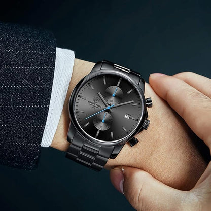 GOLDEN HOUR Fashion Business Mens Watches with Stainless Steel Waterproof Chronograph Quartz Watch for Men, Auto Date