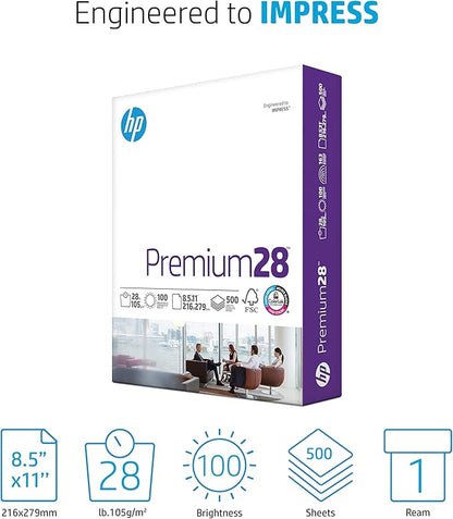 HP Printer Paper | 8.5 x 11 Paper | Premium 28 lb | 1 Ream - 500 Sheets | 100 Bright | Made in USA - FSC Certified | 205200R