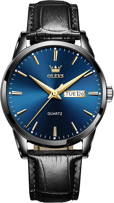 Men's Casual Leather Watch, Easy to Read Three-Hand Analog Stainless Steel Watches for Men, Minimalist Day Date Waterproof Luminous Mens Quartz Wristwatch