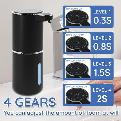 Foaming Soap Dispenser, Automatic Soap Dispenser, 13.5oz/400ml Automatic Soap Dispenser Touchless, USB Rechargeable 4 Level Adjustable Electric Hand Soap Dispenser, for Bathroom, Kitchen,Hotel(Black)