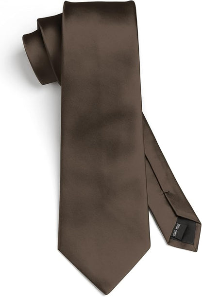 HISDERN Mens Solid Color Ties Formal Satin Necktie and Pocket Square Set Classic Wedding Business Tie & Handkerchief