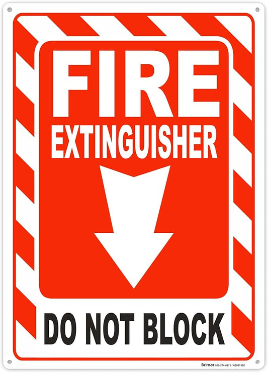 Brimar - 10 x 14" - Fire Extinguisher Do Not Block Sign - Polyethylene Plastic - Fire Safety Sign - Easy Installation