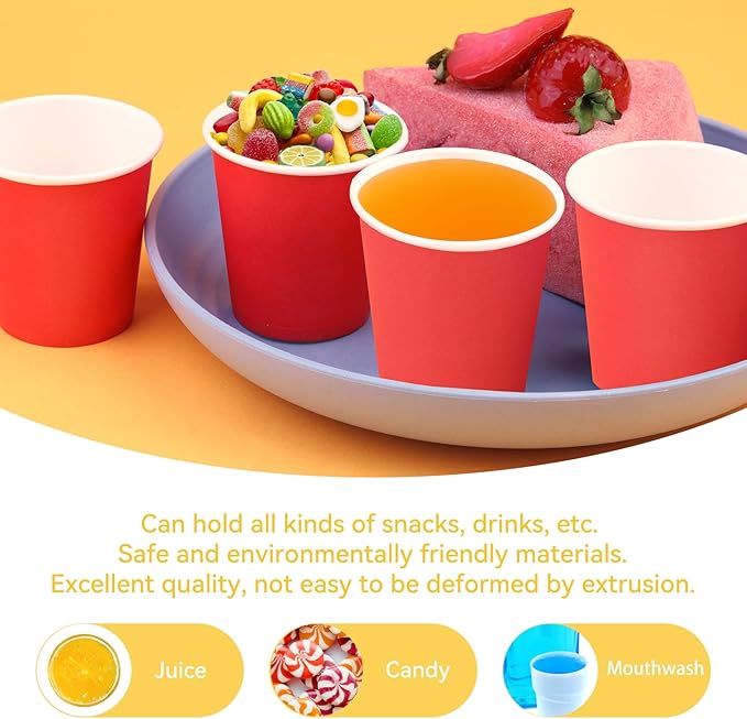 50 Pack 3oz Red Paper Cups,Mouthwash Cups, Disposable Bathroom Cups,Small Paper Cups 3oz Ideal for Bathroom,Supermarket,Birthday Party,Picnic and BBQ