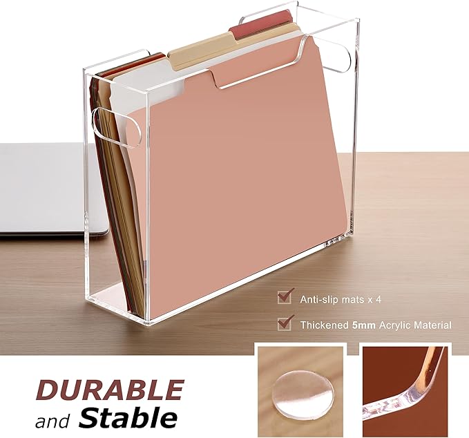 DINGHUO Acrylic File Organizer Box Letter Size Hanging File Organizer, Clear Folder Holder Portable File Box with Handle, Storage Filing Organizer for Desk, Office, School - 1 Pack