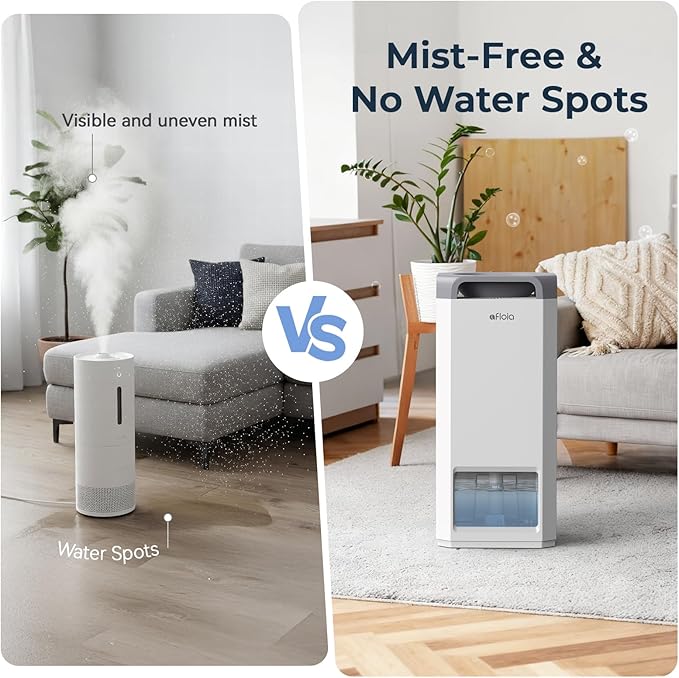 Afloia Air Purifier and Humidifier Combo in One-Cool Mist Evaporative for Home Bedroom Large Roome up tp 3000ft², with Humidity&Air Quality Sensor, Remove Pets Hair Allergy Mold Pollen Smoke, Brown