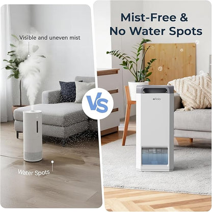 Afloia Air Purifier and Humidifier Combo in One-Cool Mist Evaporative for Home Bedroom Large Roome up tp 3000ft², with Humidity&Air Quality Sensor, Remove Pets Hair Allergy Mold Pollen Smoke, Brown