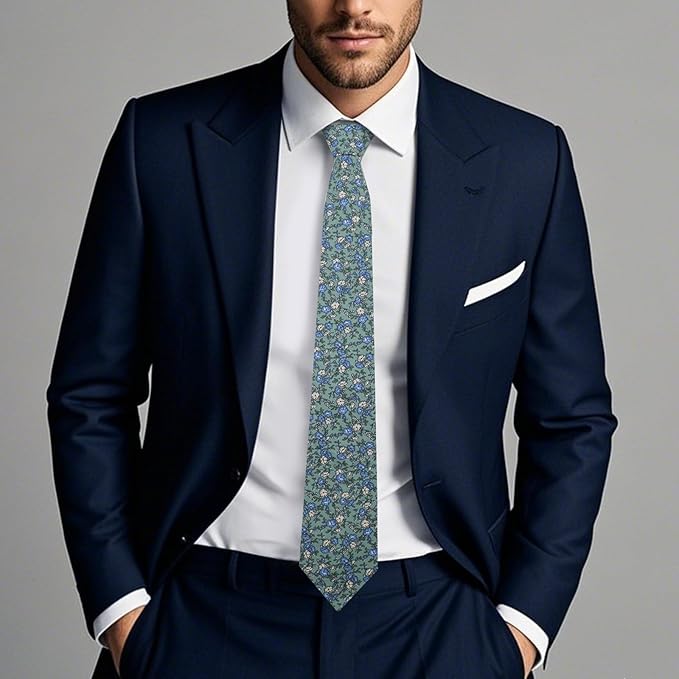 Cotton Floral Ties for Men 2.76" Men's Skinny Tie Linen Flower Printed Neck Tie for Wedding Dating Party