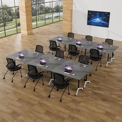 Conference Room Table with Flip-Top Design for Dynamic Meetings, Business Table Computer Desk with Heavy-Duty Frame,Foldable Seminar Meeting Tables for Home Office (4, B, 61IN)