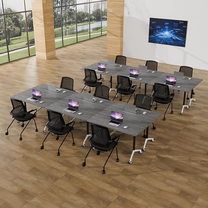 Conference Room Table with Flip-Top Design for Dynamic Meetings, Business Table Computer Desk with Heavy-Duty Frame,Foldable Seminar Meeting Tables for Home Office (4, B, 47.2IN)