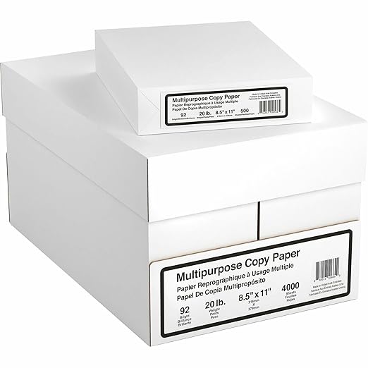 Multipurpose Copy & Printer Paper, Letter Size 8.5" x 11", 20 lb, 92 Bright, White, 500 Sheets/Ream, 8 Reams (4,000 Sheets Total)