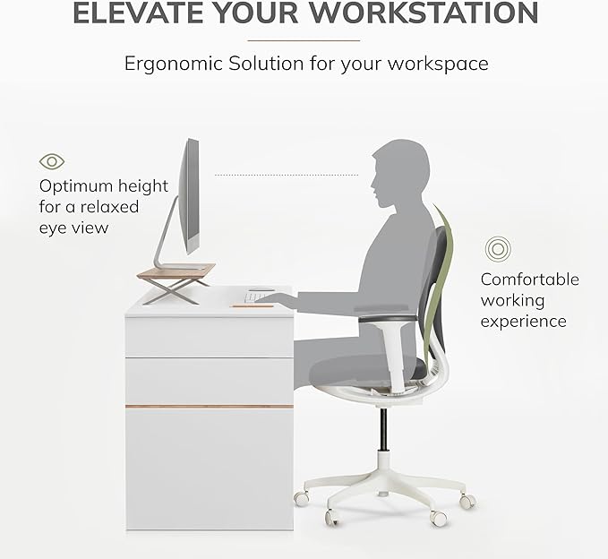 Anji Mountain Monitor Stand - Desktop Organizer & Laptop Riser, Ergonomic Monitor Riser, Space-Saving Monitor Stand for Desk, Durable Construction, Easy Assembly, Ideal for Home & Office,Biscotti