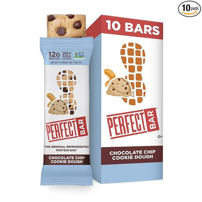 Perfect Bar, Chocolate Chip Cookie Dough Protein Bar, Gluten Free, Soy Free, Non GMO, No Sugar Alcohols, 2.2 Ounce Bar, 10 Count