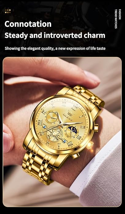 OLEVS Watches Men Waterproof Luxury Big Face Mens Watch Stainless Steel Quartz Analog Dress Watches for Men Luminous Multifunction Man Watch Relojes De Hombre