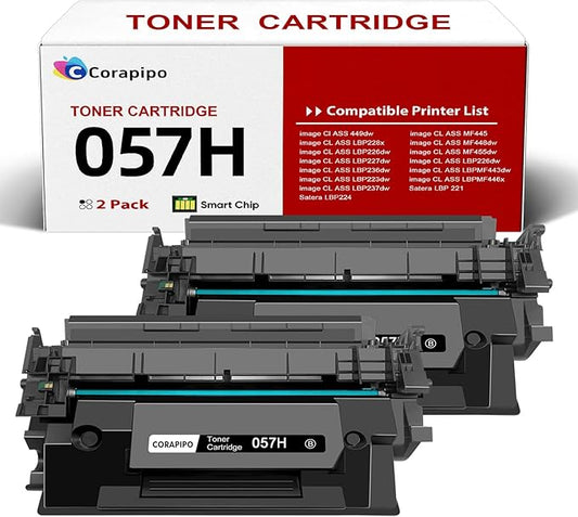 2-Pack 057H High-Yield Toner Cartridges with Chip Compatible Replacement for Canon 057 057H CRG-057 Work with Canon ImageCLASS MF445dw MF449dw LBP226dw LBP227dw LBP228dw Printers