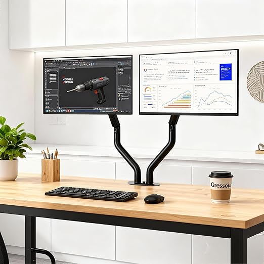 Okak Dual Monitor Stand for Desk Dual Monitor Arm Mount Computer for VESA Mounting Holes 75 and 100mm, 15 to 27 Inch Screens Stand Up to 26.4lbs, Office Desk Accessories, Two Pack