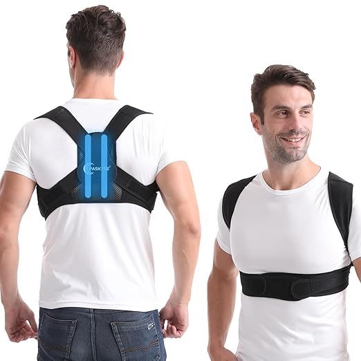 Paskyee Posture Corrector for Women and Men, Adjustable Back Brace for Neck, Shoulder, and Upper Back Pain Relief, Back Straightener for Clavicle Support Black S/M