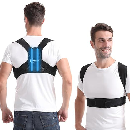 Paskyee Posture Corrector for Women and Men, Adjustable Back Brace for Neck, Shoulder, and Upper Back Pain Relief, Back Straightener for Clavicle Support Black L/XL