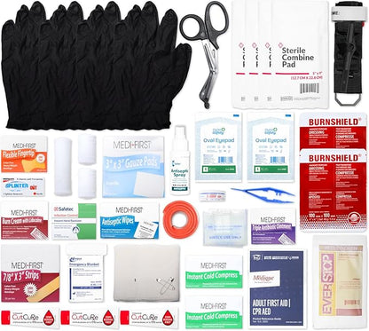 MFASCO 2 Shelf First Aid Cabinet - ANSI/OSHA Class B Type I & II - Medi First Brand Bandages - Carry or Wall Mount - Easy Restock & Refill - - White Enamel Finish - 226 Pcs - 16"x11"x4 7/8"
