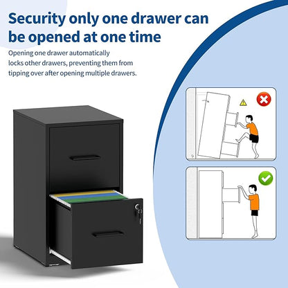 2-Drawer Locking Vertical File Cabinet, Metal Storage Cabinet for Office/Home – Secure Vertical Filing for Letter/Legal/A4/F4 Documents, Easy to Assemble Steel Cabinet (Black, 2 Drawer-25 H)