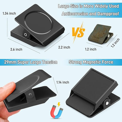 FINDMAG Extra Large Heavy Duty Magnetic Clips - 2.2 Inch, Lock Accessories, School Supplies, Strong for Classroom, Refrigerator, Whiteboard, Office (Black, 4 Pack)