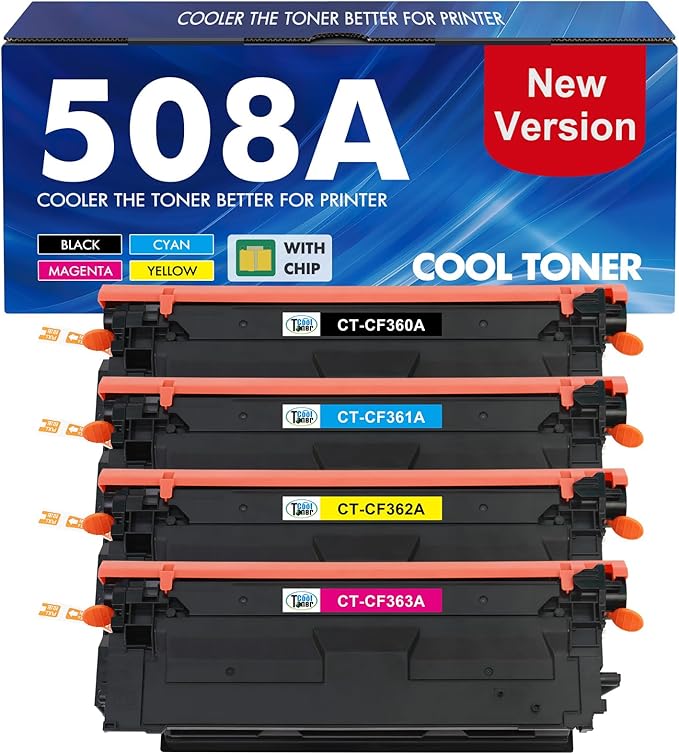 508A M553 Toner Cartridge Set 4-Pack Compatible Replacement for HP 508A 508X Toner for Enterprise M553 M552 553 MFP M577 CF360X CF361X CF362X CF363X (New Version, Black Cyan Magenta Yellow)