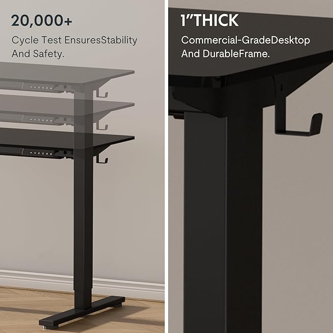 FLEXISPOT EN1 Whole Piece Standing Desk 55 x 28 Inches Stand Up Desk for Workstation and Home Office (Black Frame + 55" Black Top, 2 Packages)