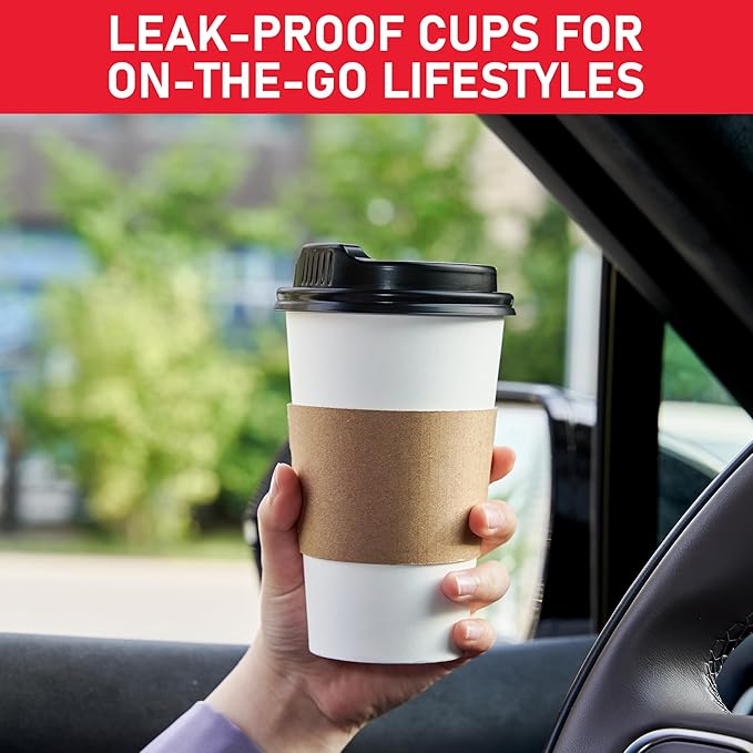 16 oz 500 Pack Coffee Cups with Lids and Sleeves, Hot Paper Coffee Cups with Lids, Disposable To Go Cups with Lid for Coffee, Tea, Hot Chocolate, Ideal for Cafes, Offices and Travel