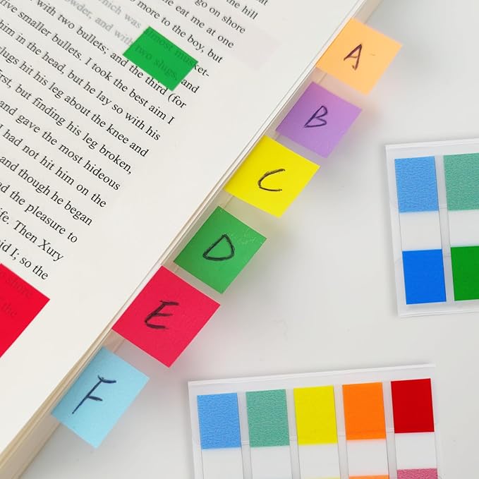 KICNIC Sticky Tabs 500 Pcs (1.77 * 0.47 in),Fluorescent Pop Up Book Tabs, Adhesive Index Tabs for Annotating Books, Page Marker Flags, Reusable for School, Binder, Office, 4 Dispensers (10 Colors)