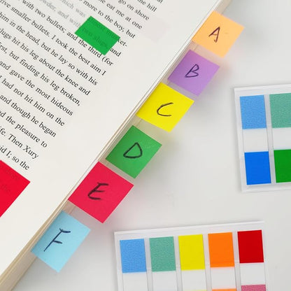 KICNIC Sticky Tabs 500 Pcs (1.77 * 0.47 in),Fluorescent Pop Up Book Tabs, Adhesive Index Tabs for Annotating Books, Page Marker Flags, Reusable for School, Binder, Office, 4 Dispensers (10 Colors)