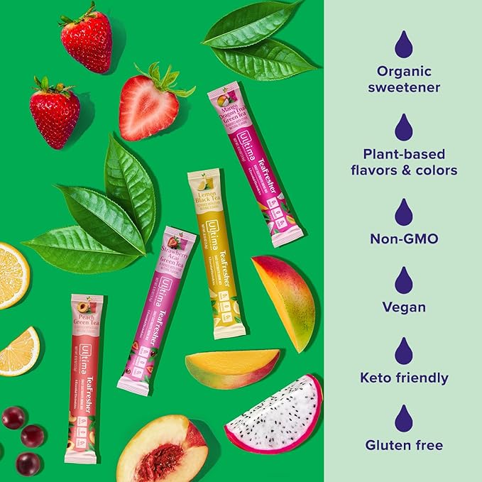 Ultima Replenisher TeaFresher Daily Electrolytes Powder and Instant Tea Mix – Sugar Free – Variety Pack, 16 Stickpacks - Hydration Packets with 4 Fruit and Tea Fusions, 6 Key Electrolytes