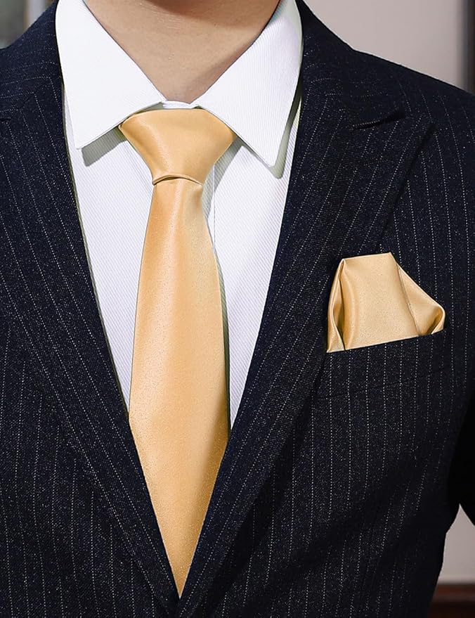 PenSee Men's Tie Set Solid Pure Color 3.15" (8CM) Classic Formal Plain Necktie and Pocket Square Set For Men
