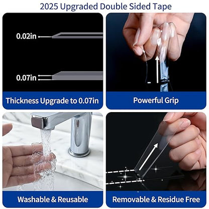 Double Sided Tape Heavy Duty 2 Rolls Removable Nano Tape for Poster Carpet Picture Hanging Strip Rug Strong Adhesive Multipurpose Clear Mounting Two Stick Sided DIY Tape (30FT)