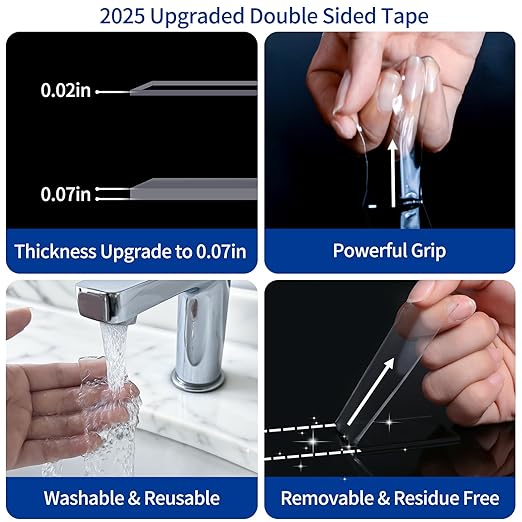Double Sided Tape Heavy Duty 2 Rolls Removable Nano Tape for Poster Carpet Picture Hanging Strip Rug Strong Adhesive Multipurpose Clear Mounting Two Stick Sided DIY Tape (40FT)