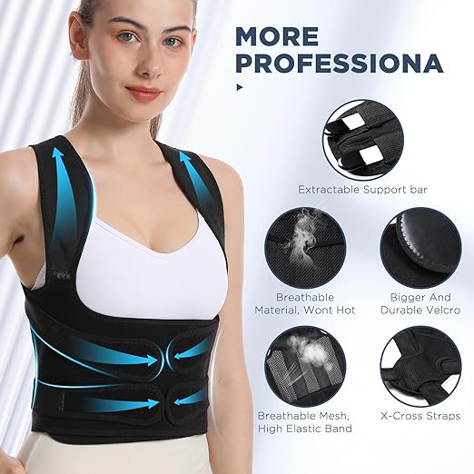 KKM Back Brace Posture Corrector for Women and Men, Scoliosis and Hunchback Correction, Adjustable Back Straightener Provides Shape For Neck Shoulders Back Waistline 31-38 Inch, Medium