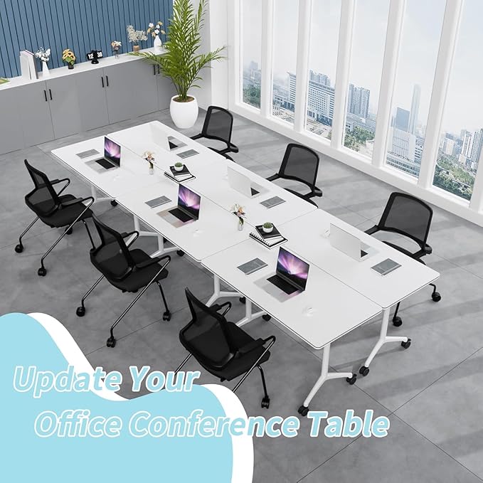 Folding Conference Table, Rectangular Conference Room Tables, Mobile Modular Training Table, Solid Steel Frame,Thickened Panel,for Schools,Meeting Room and Offices (4PCS, 47in)