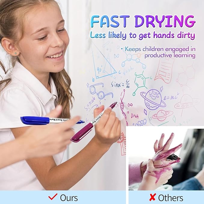 SFAIH Dry Erase Markers Fine Tip - 12 Colors Whiteboard Markers Dry Erase For Kids Adult Low Odor, Black Dry Erase Markers Fine Point For Home Classroom
