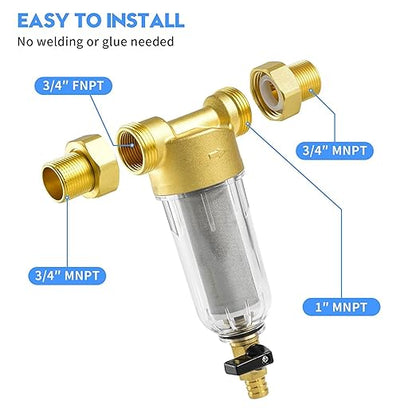 50 Micron Spin Down Sediment Filter for Whole House and Well Water, Reusable Washing Machine Water Filter, BPA-Free Pre-Filter