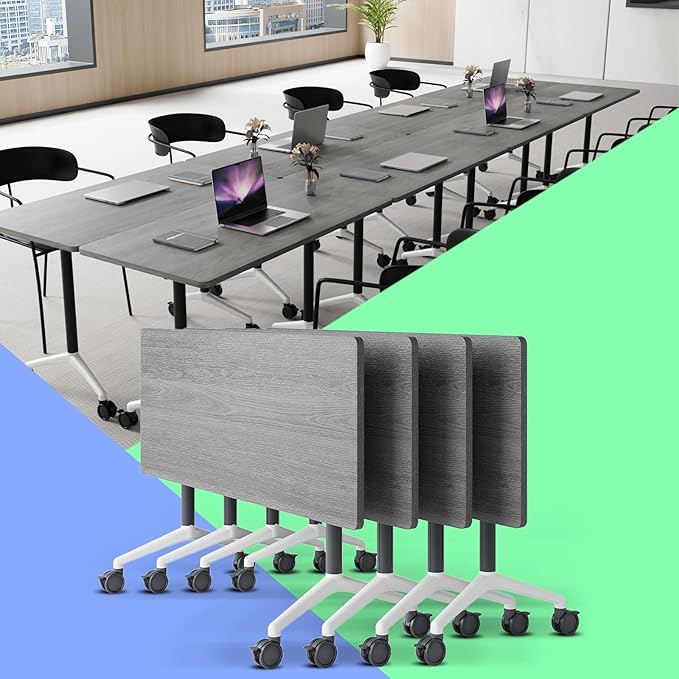 Conference Table,Folding Conference Table with Silent Wheels,Rectangular Business Conference Room Table,for Reception Offices Classrooms Meeting Training Room (4, Grey, 70.8in)
