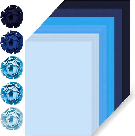 100 Sheets Blue Navy Colored Cardstock Thick Paper, 5 Colors Assorted Blue Colored Card Stock Paper 65lb/180gsm Perfect for Festive Decor DIY Greeting Cards Arts and Crafts