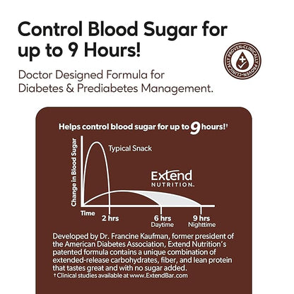 Extend Sugar Free Protein Bars, Perfect Diabetic Snacks, High Protein and Fiber, Hunger Control & Steady Energy, Low Carb, Keto Friendly (12 Count, Chocolate Peanut Butter)