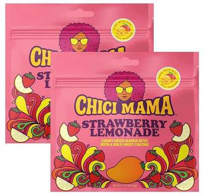 Chici Mama Strawberry Lemonade Mango Bites – Made with Real Mango | Chewy, Juicy Candy-Alternative Treat | No Artificial Colors, Flavors, or Sweeteners | Gluten-Free, Naturally Vegan & Free of Major Allergens | Better-For-You Snack | 2 Pack - 70g