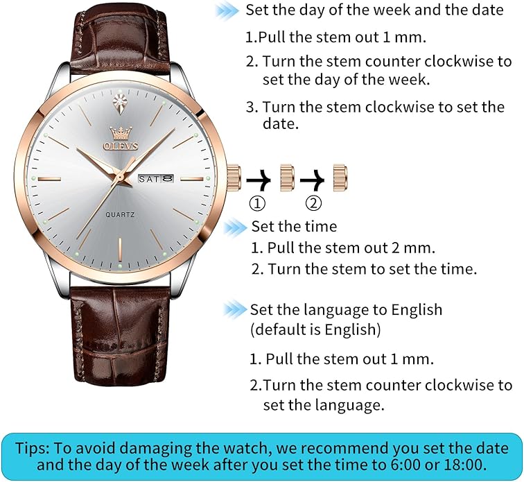 OLEVS Mens Watches Vintage Leather Band Dress Classic Easy Reader Arabic Numerals Analog Quartz Waterproof Date and Day Blue/Black/White Large Face Men's Wrist Watches