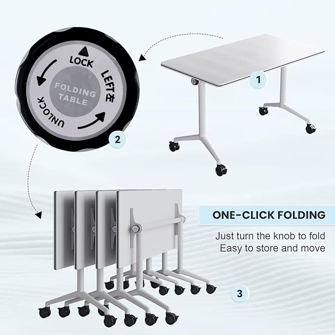 Conference Table Folding Conference Room Tables, Modern Mobile Meeting Training Table with Silent Wheels, Foldable Seminar Table for Offices, Classrooms, Libraries (4, White, 55.1in)