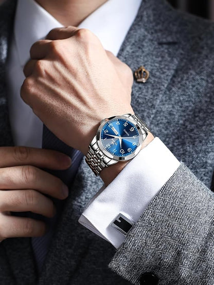OLEVS Watch for Men Luxury Dress Analog Quartz Stainless Steel Waterproof Luminous Date Diamond Business Two Tone Casual Wrist Watch