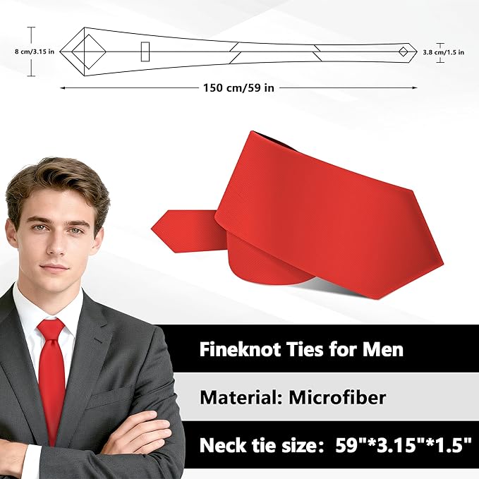 Fineknot Black Ties for Men, Formal Neckties for Men, Solid Color Mens Ties for Business, Wedding, Party, Mens Neck Tie